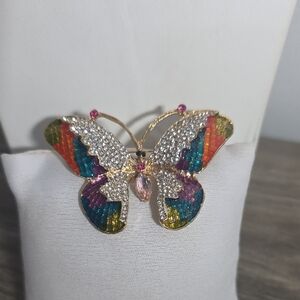 Multicolor Crystal 14k Gold Plated Butterfly Brooch Pin - Women Jewelry